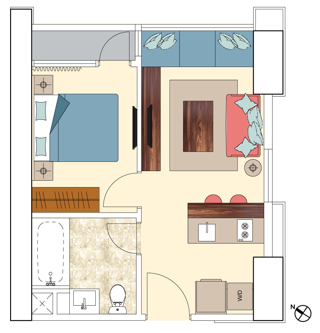 Pasadena-1-bedroom-D1 floorplan